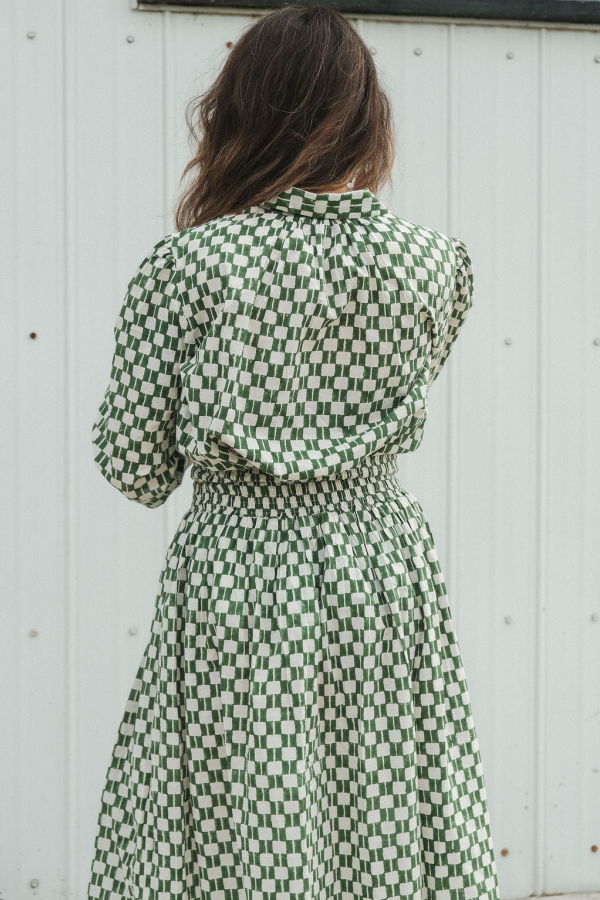 World of Crow Green Blocks Smocked Skirt