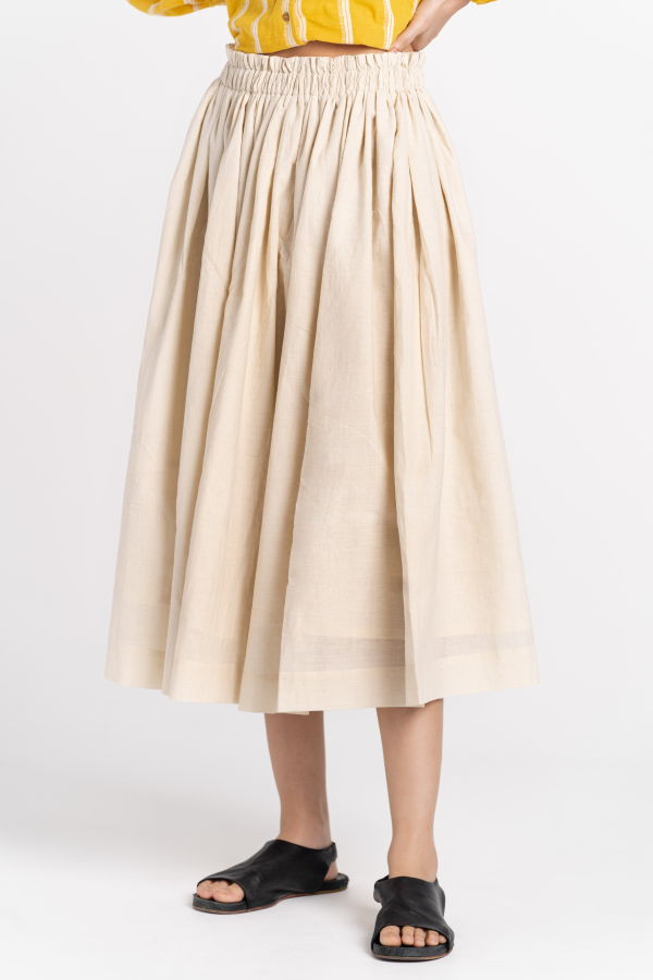 World of Crow Cotton Pleated Skirt - Off White