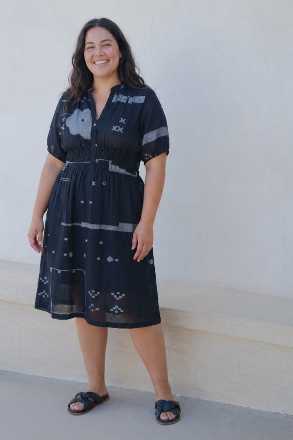 World of Crow Elasticated Waist Midi Dress - Blue