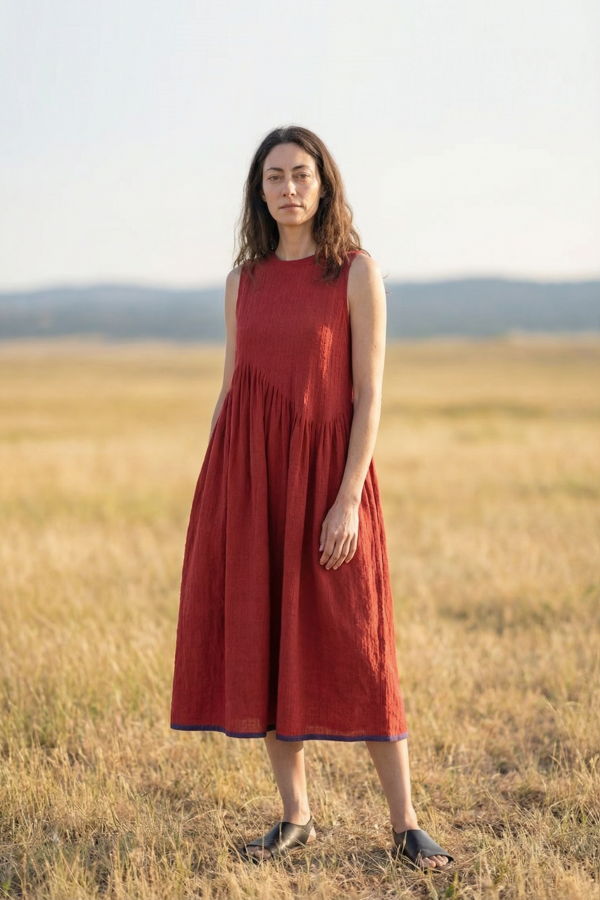 World of Crow Pleated Midi Dress - Red