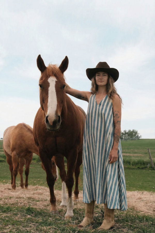 World of Crow Blue-Striped Vacation Dress