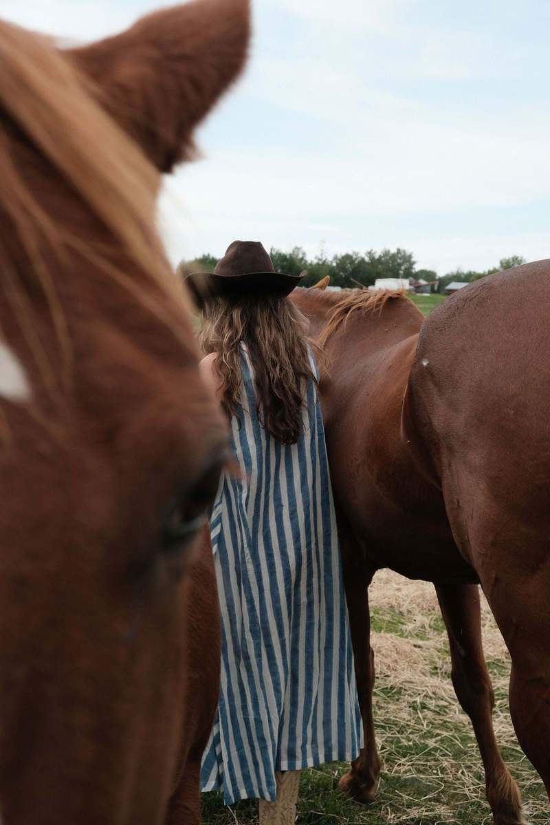 World of Crow Blue-Striped Vacation Dress