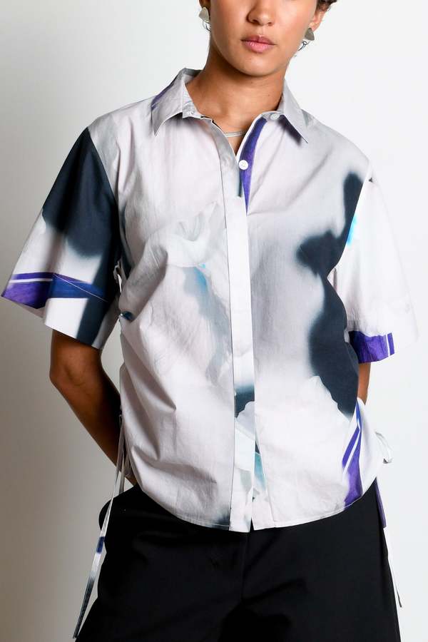 Untitled in Motion Ties Top - Shadow Iris Ivory