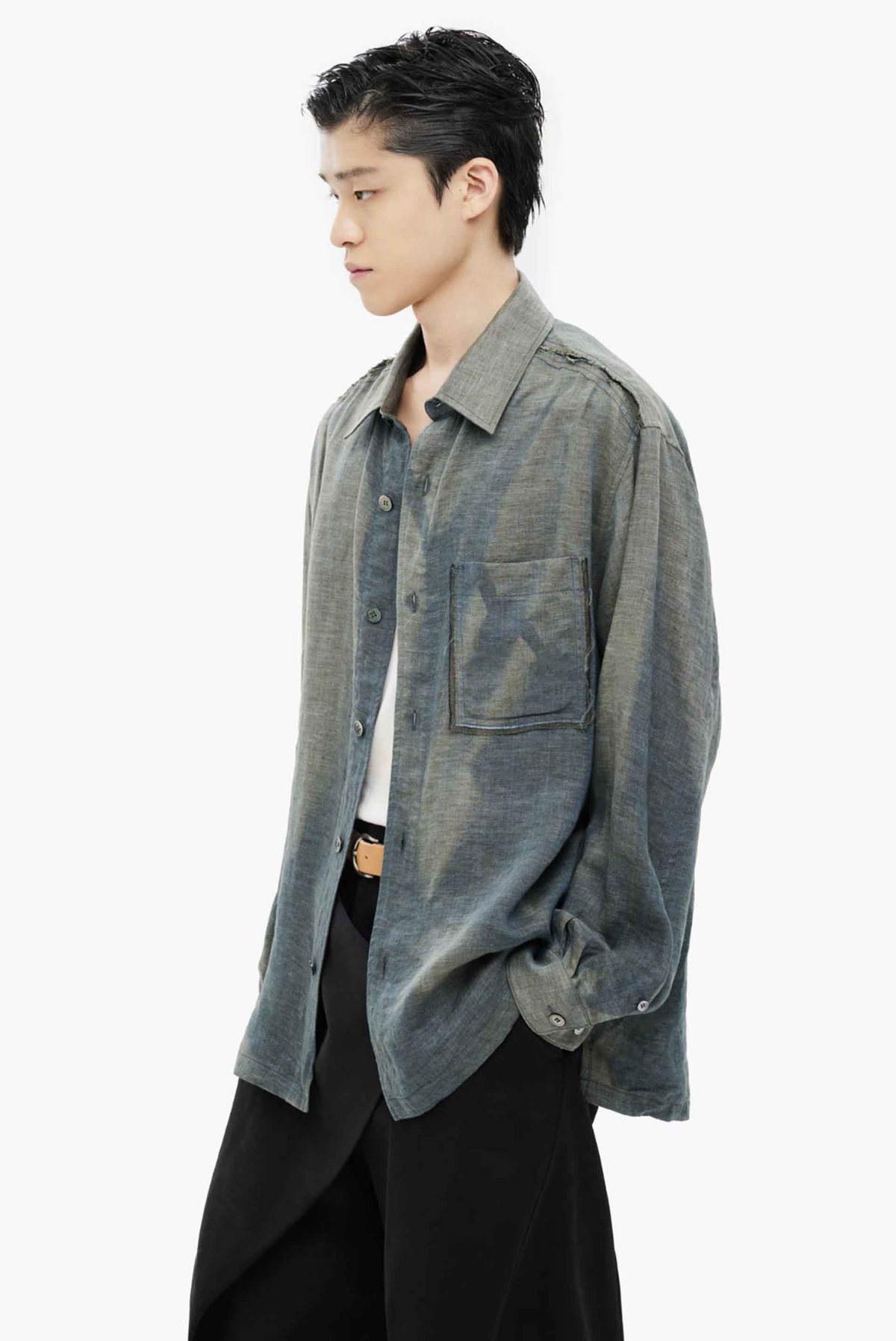 JiyongKim Sun Bleached Raw Edge Shirt - Image 2 of 5