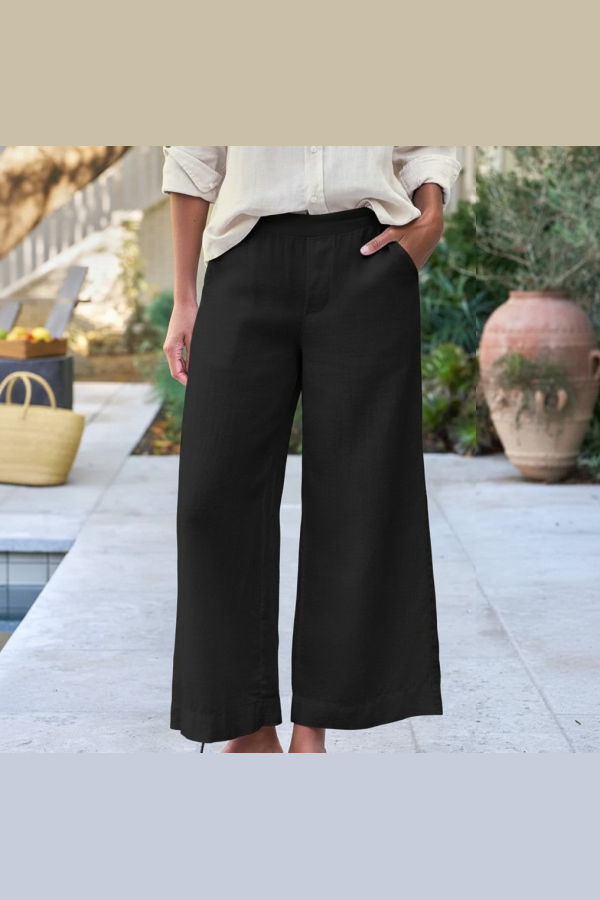 Frank & Eileen Maisie Pull On Crop Wide Leg Pants - Black Linen
