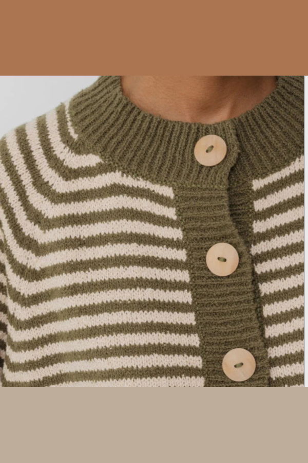 Wol Hide Striped Bomber Sweater - Olive