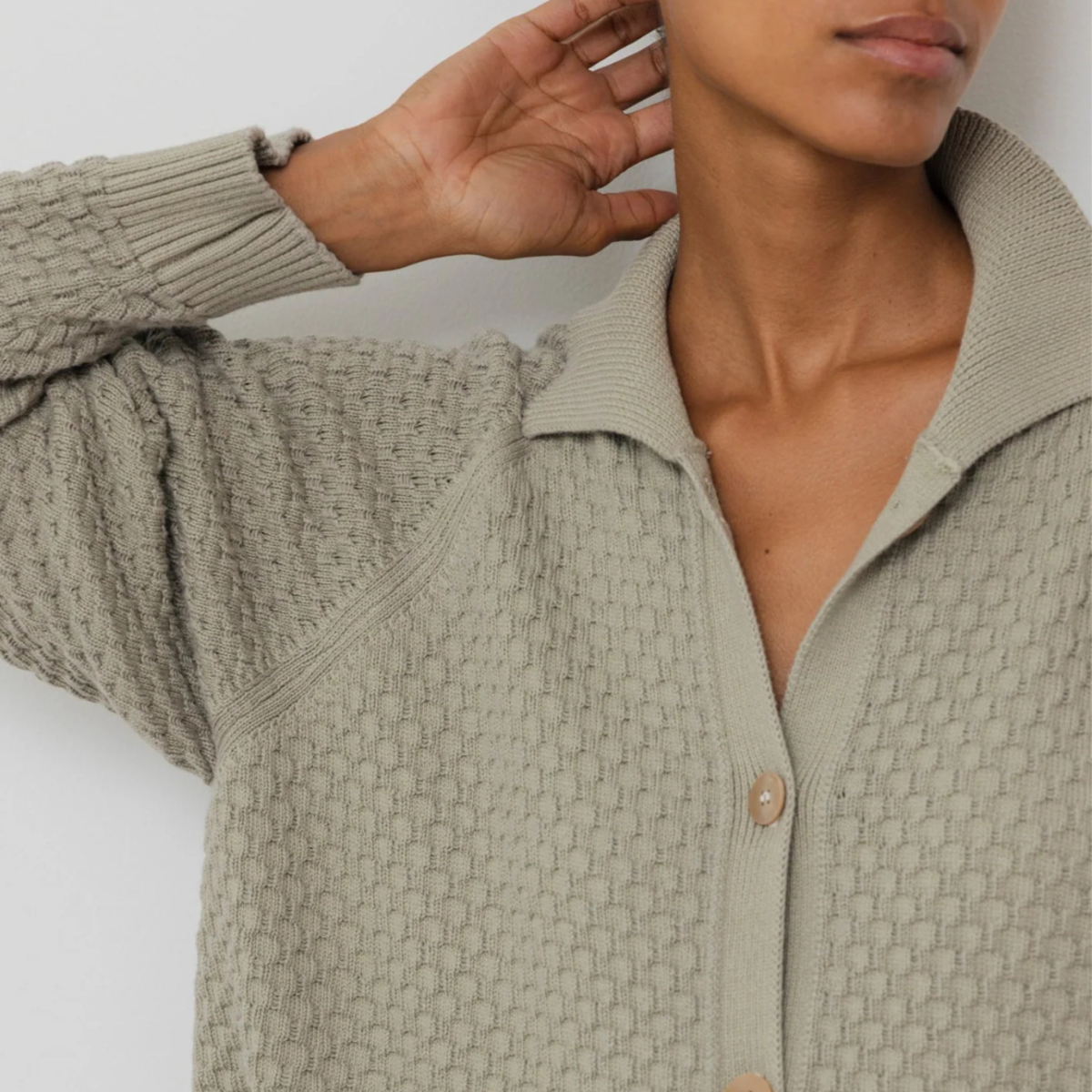 Wol Hide Textured Cardigan - Khaki - Image 2 of 4