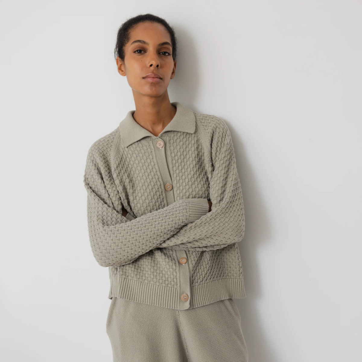 Wol Hide Textured Cardigan - Khaki - Image 4 of 4
