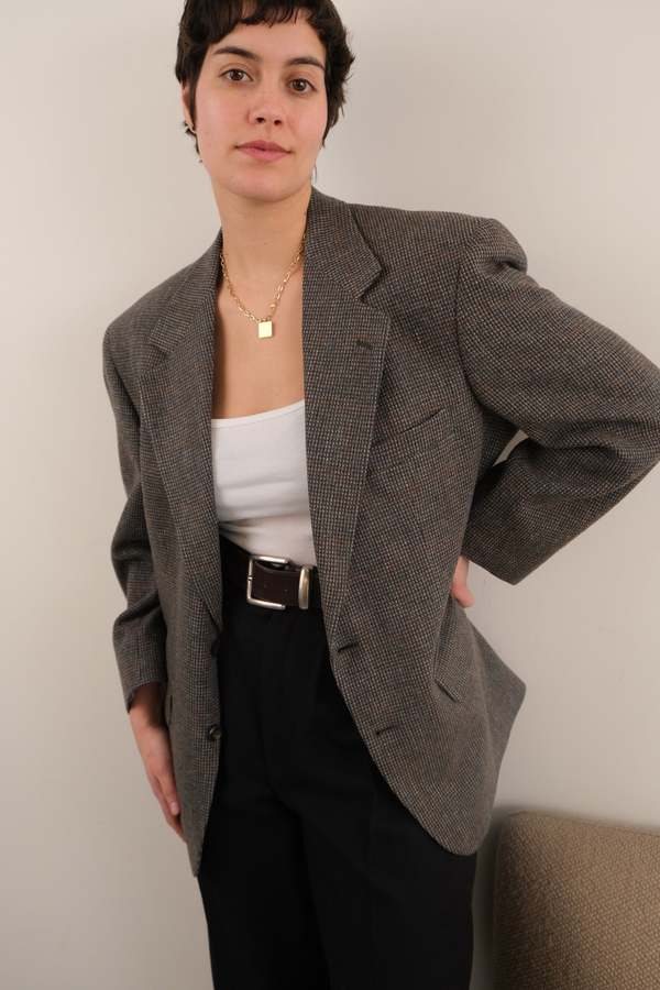 Hermine Vintage 90s Acorn Bill Blass Wool Blazer - Brown