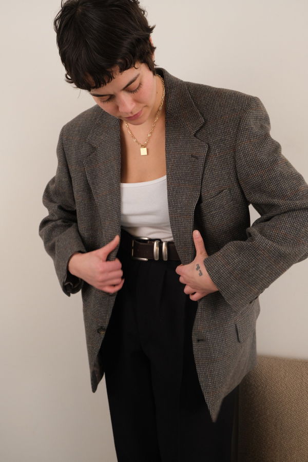 Hermine Vintage 90s Acorn Bill Blass Wool Blazer - Brown