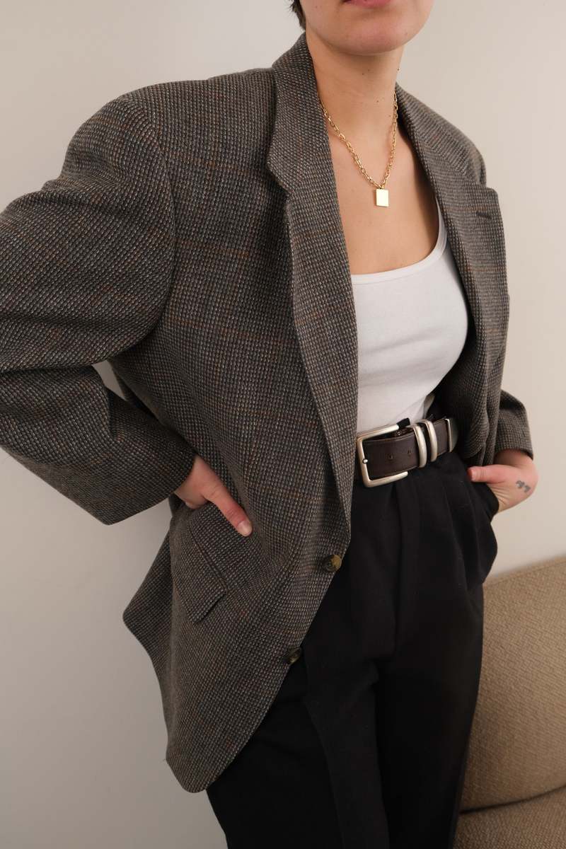 Hermine Vintage 90s Acorn Bill Blass Wool Blazer - Brown