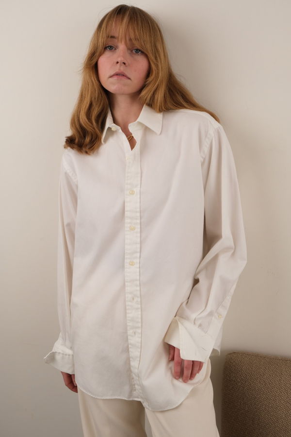 Hermine Vintage 90s Alabaster Polo Ralph Lauren Button Down Shirt - White