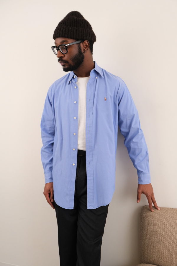 Hermine Vintage 90s Cornflower Polo Ralph Lauren Shirt - Blue