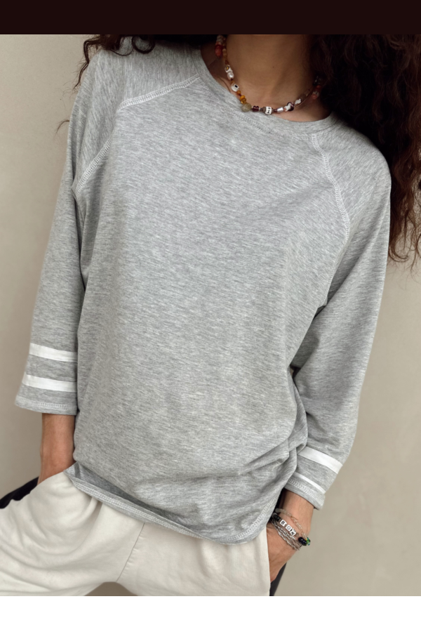 Spring Riot Baseball Tee Organic Cotton & TENCEL, Relaxed Fit - Heather Grey