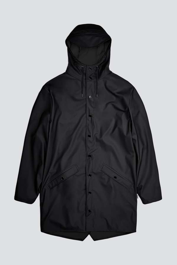 Rains Hooded Rain Long Jacket - Black