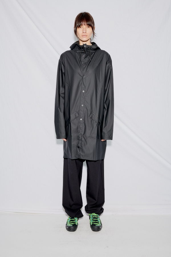 Rains Hooded Rain Long Jacket - Black