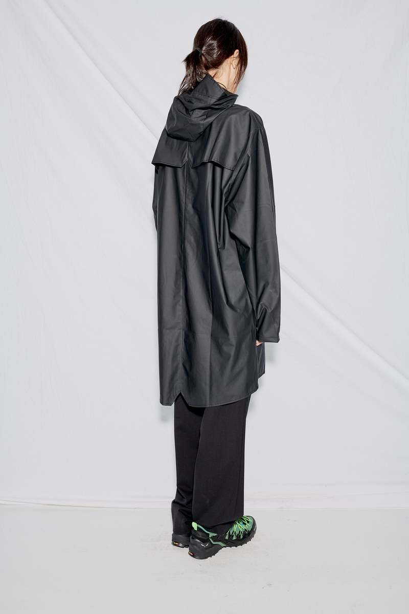Rains Hooded Rain Long Jacket - Black