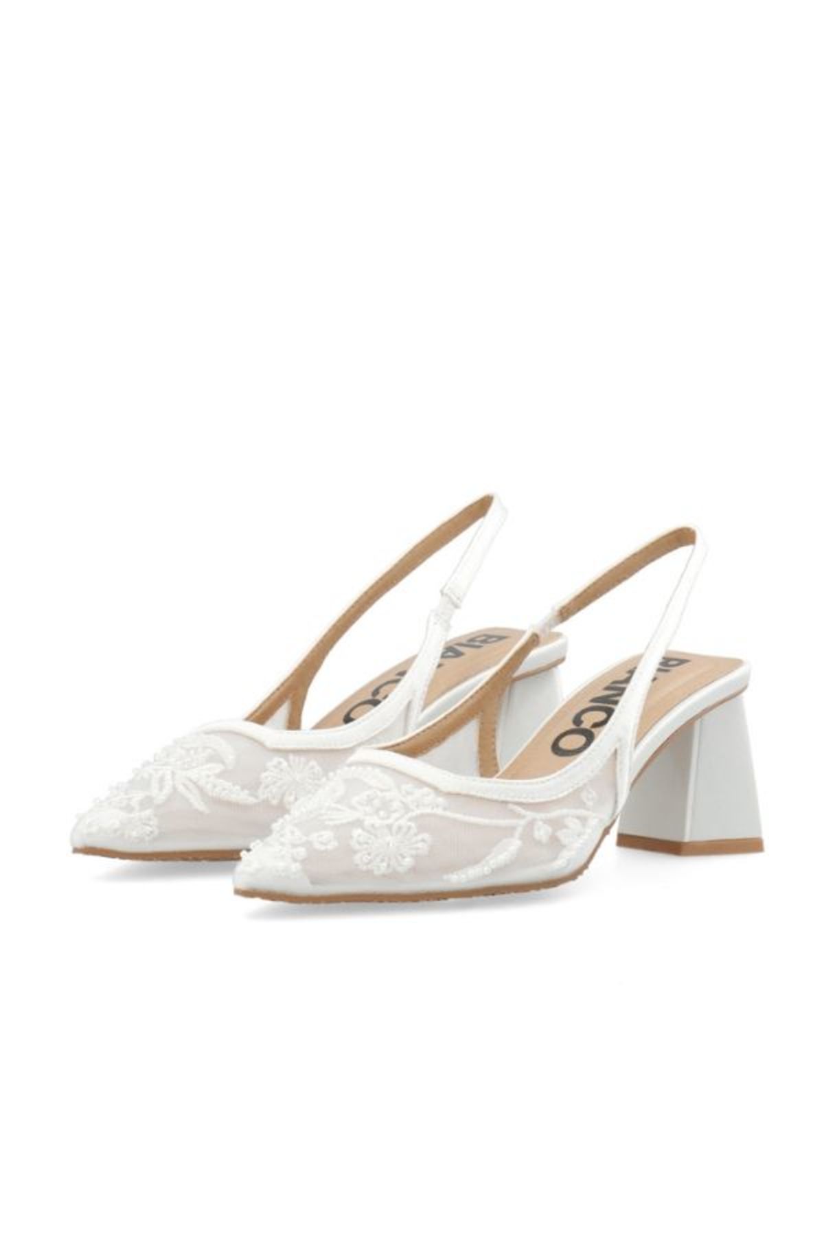 BIANCO Biamaralyn Lace Beaded Slingback Heels - White Lace - Image 1 of 6