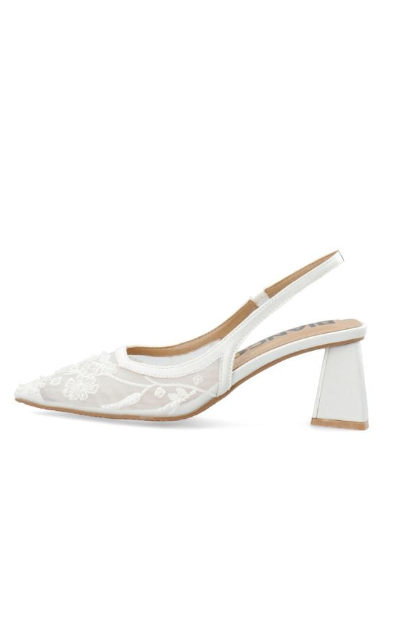 BIANCO Biamaralyn Lace Beaded Slingback Heels - White Lace
