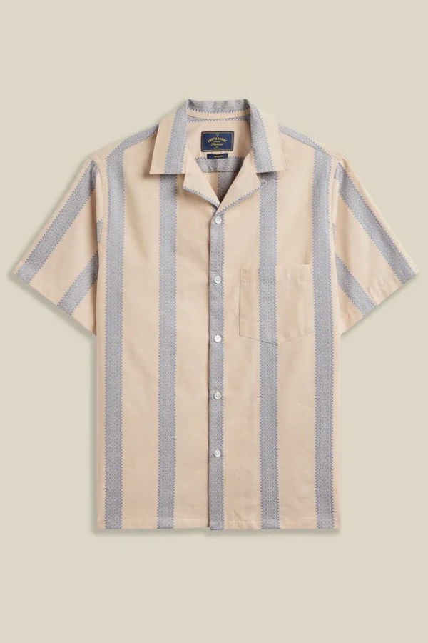 Portuguese Flannel Lousada Jacquard Stripe Shirt - Natural Blue