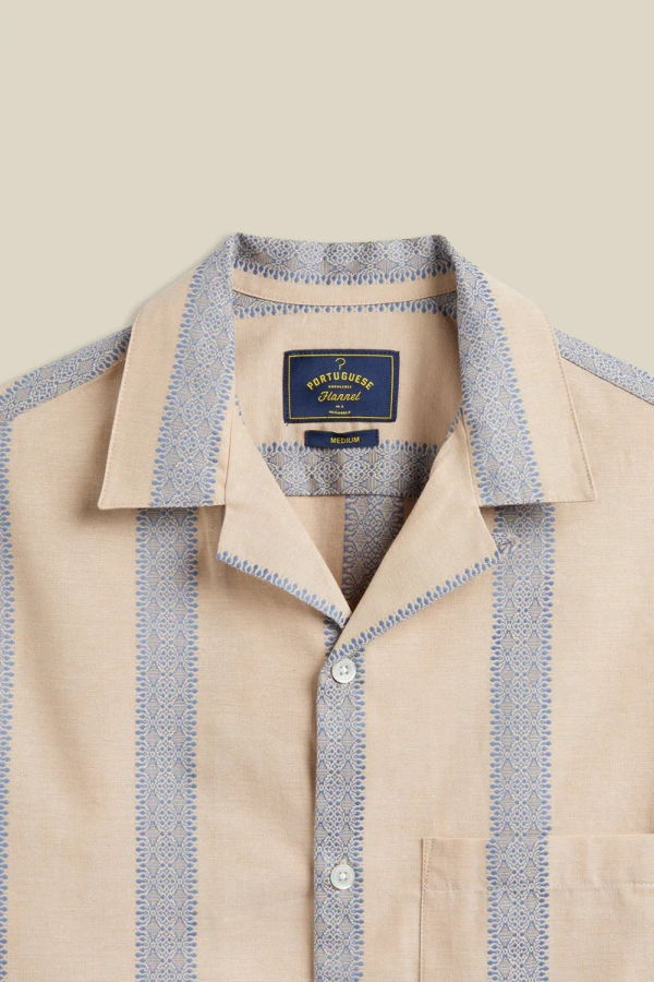 Portuguese Flannel Lousada Jacquard Stripe Shirt - Natural Blue