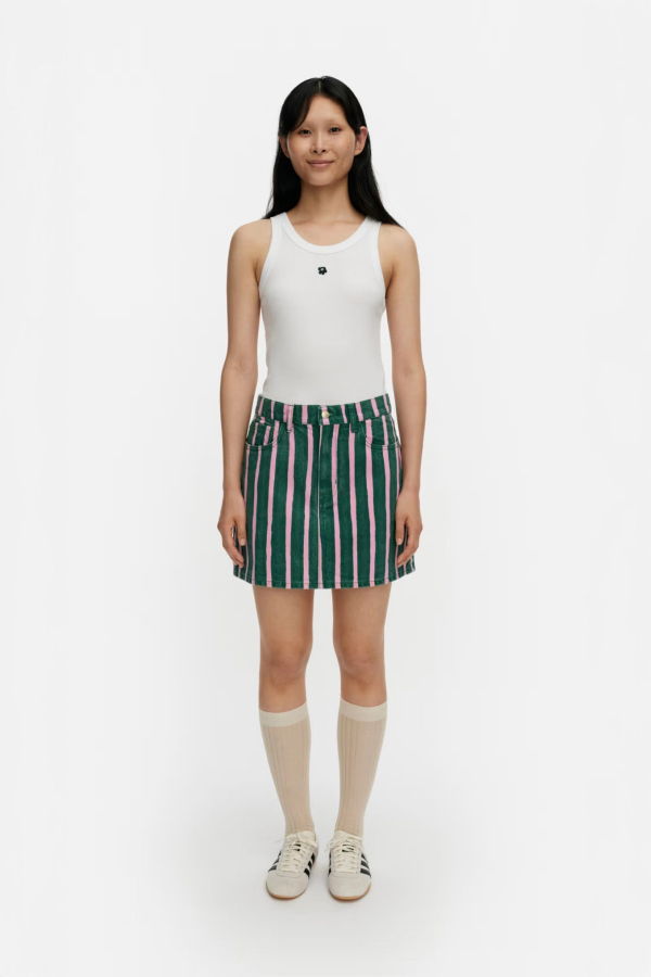 Marimekko Piccolo Denim Mini Skirt - Green & Pink Stripe