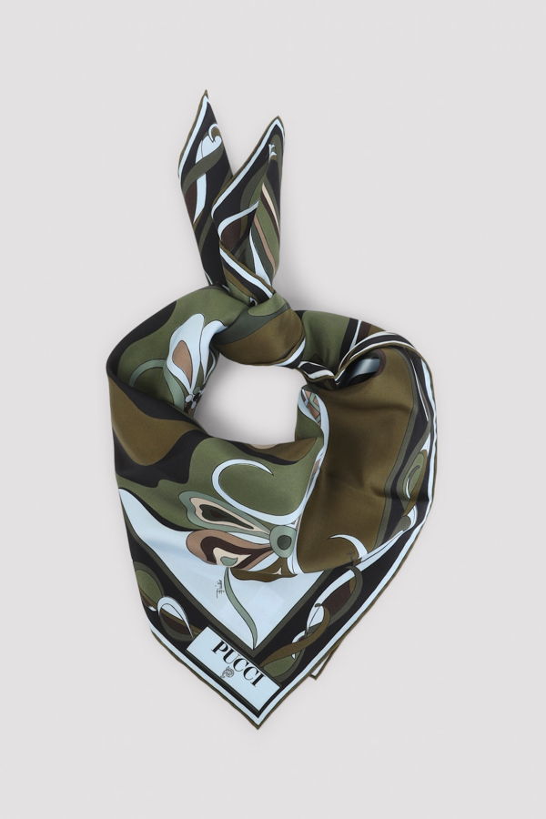 PUCCI Silk Foulard - Khaki Black