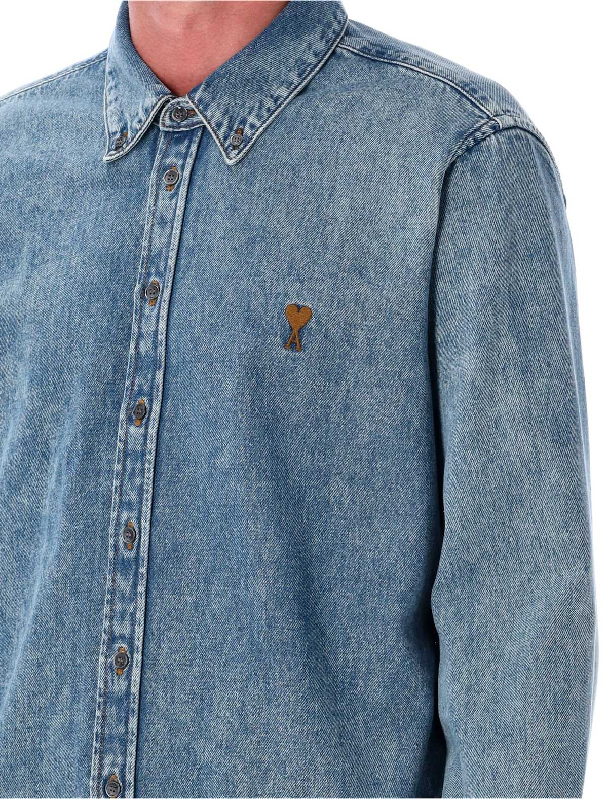 Ami Alexandre Mattiussi Ami De Coeur Denim Shirt - Med Blue - Image 3 of 3