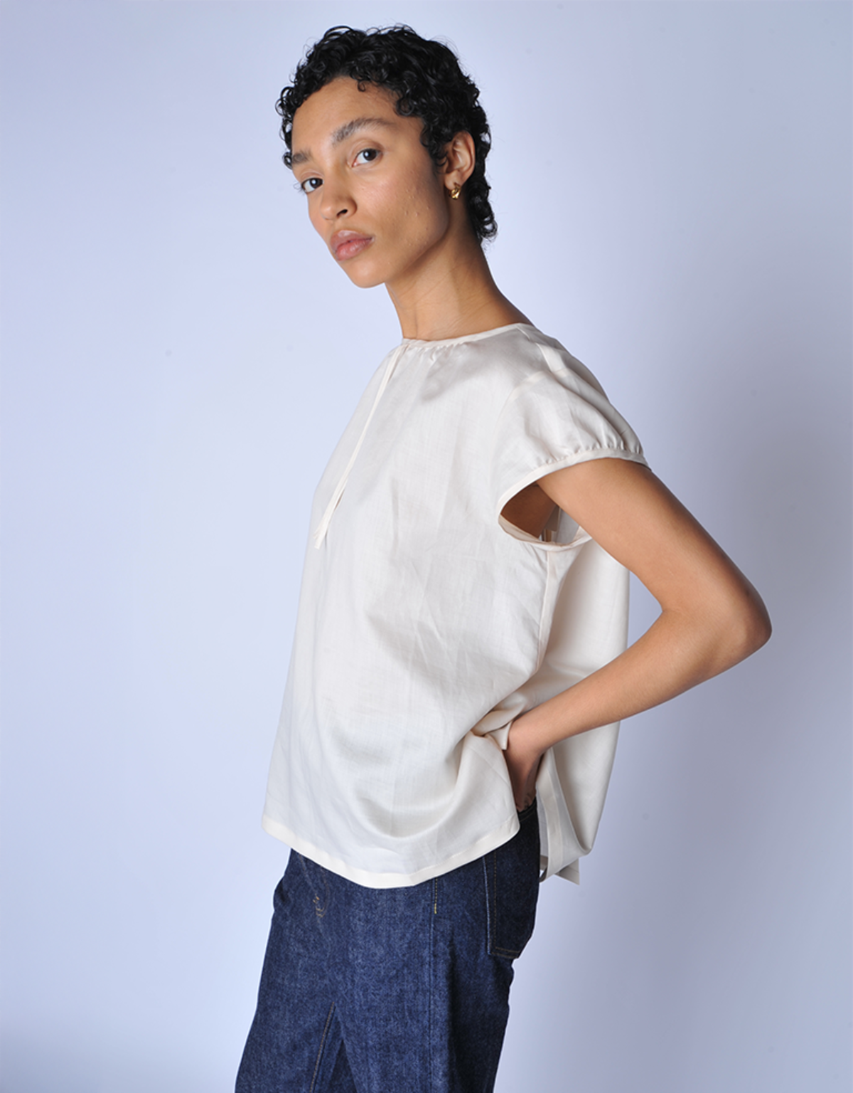 Chimala Champagne Crew Ribbon Blouse - White/Cream - Image 1 of 5