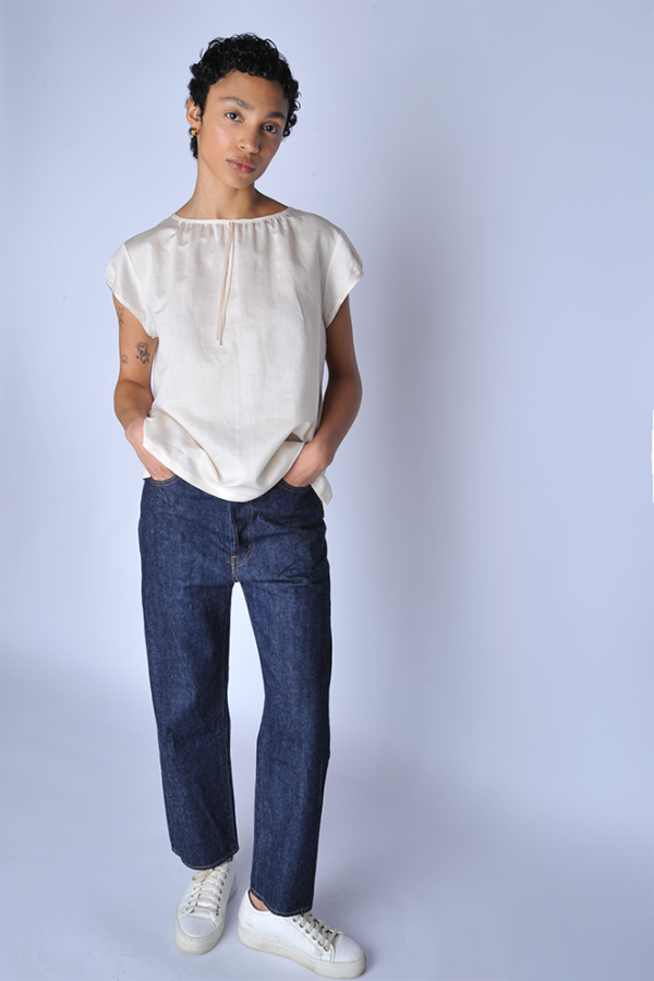 Chimala Champagne Crew Ribbon Blouse - White/Cream