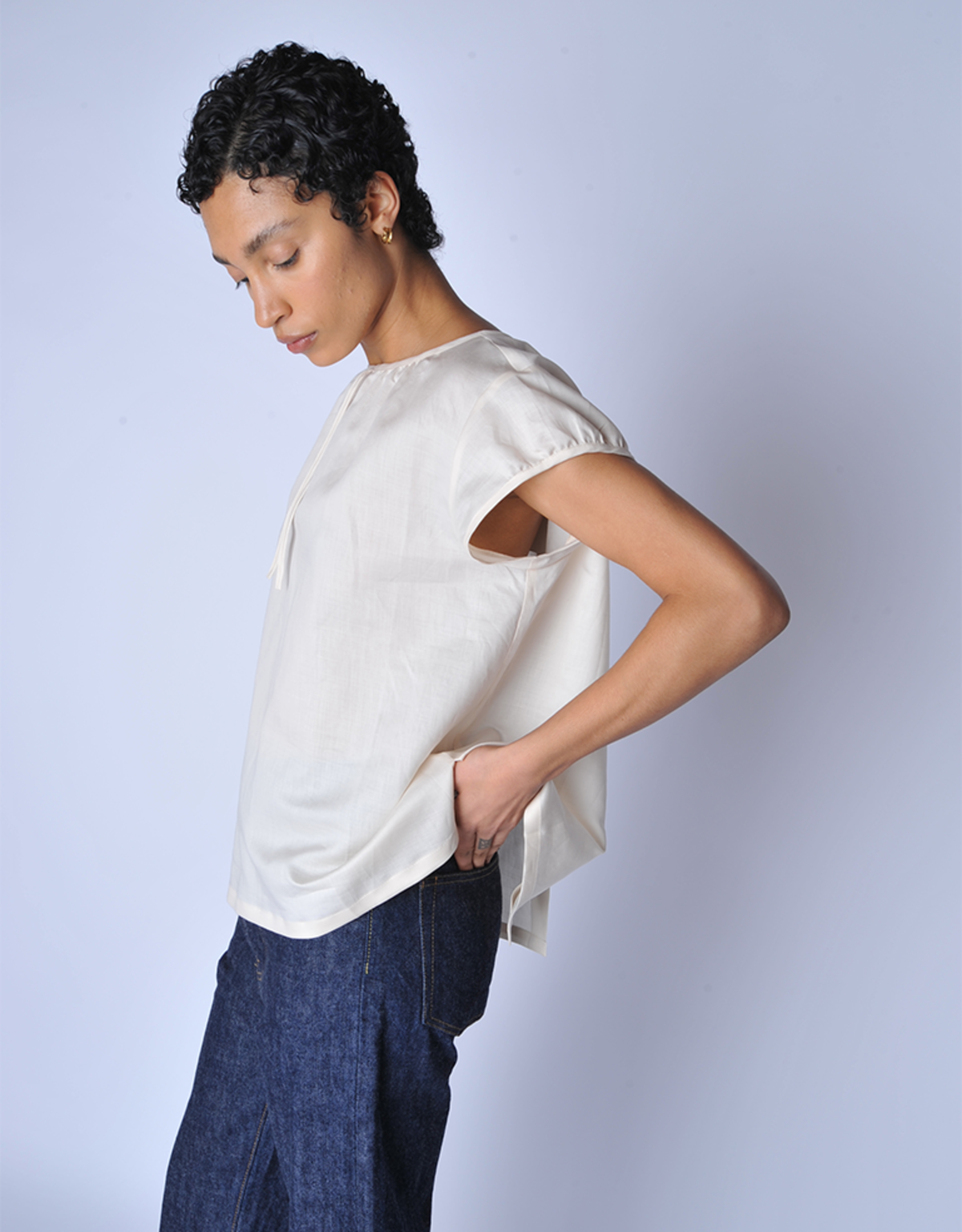 Chimala Champagne Crew Ribbon Blouse - White/Cream - Image 4 of 5