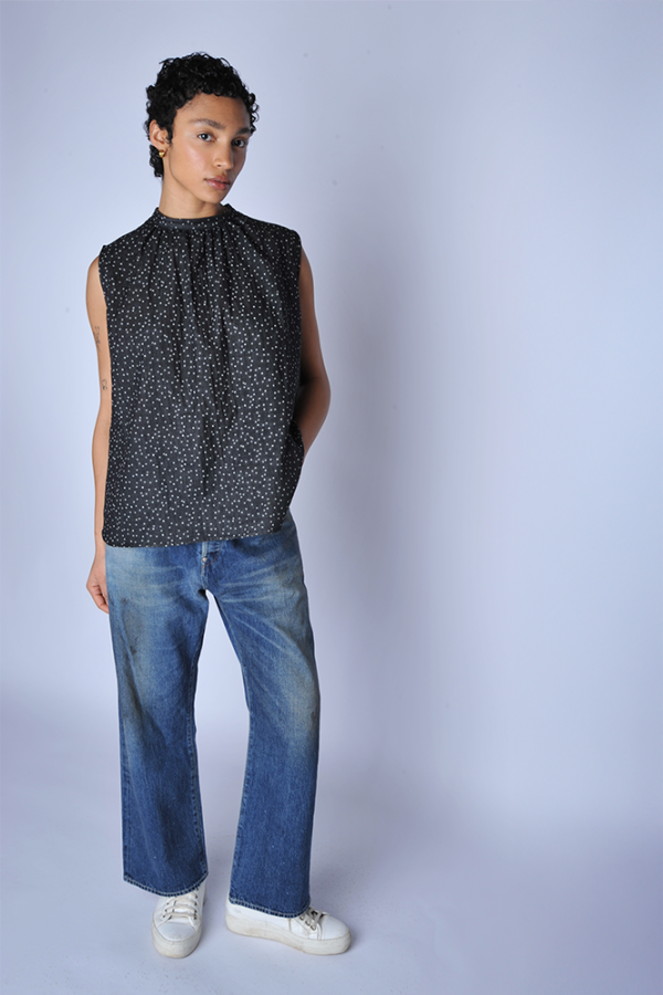 Chimala Polka Dot Jacquard Sleeveless Blouse Top