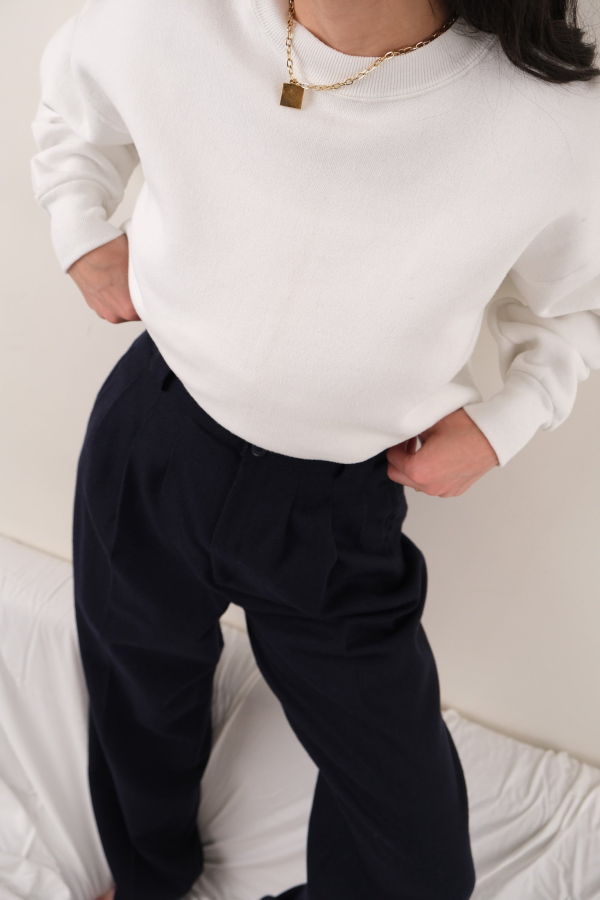 Hermine Vintage 80s Night Pure Wool Pleated Trousers - Navy