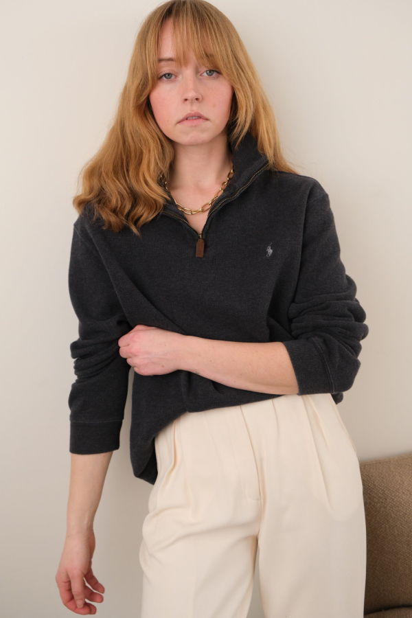 Hermine Vintage Polo Ralph Lauren Quarter-Zip Sweater - Charcoal