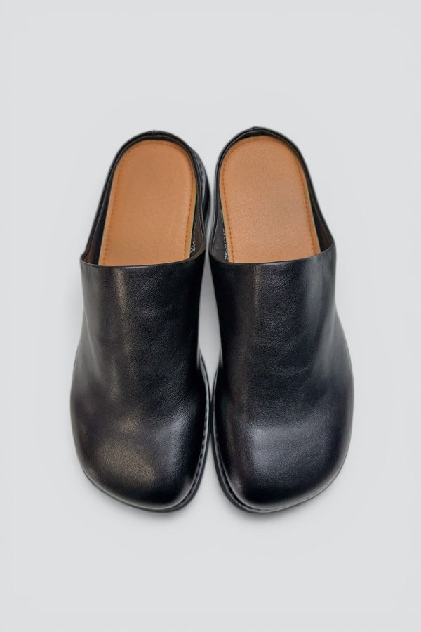 Assembly Black Leather Round Mule