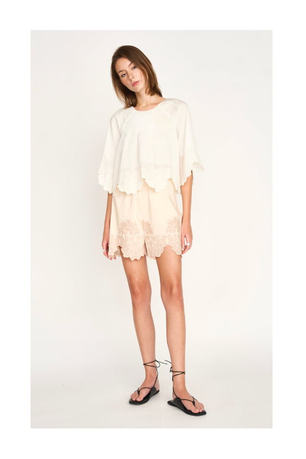Mirth Bari Top in White Lotus Eyelet
