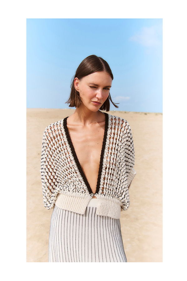 sita murt Textured Knit Vest - Off White/Black