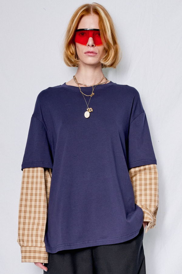 Assembly Navy/Yellow Plaid Combo Long Sleeve Shirt