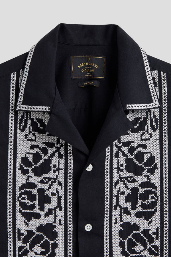 Portuguese Flannel Cross Stitch Shirt - Black