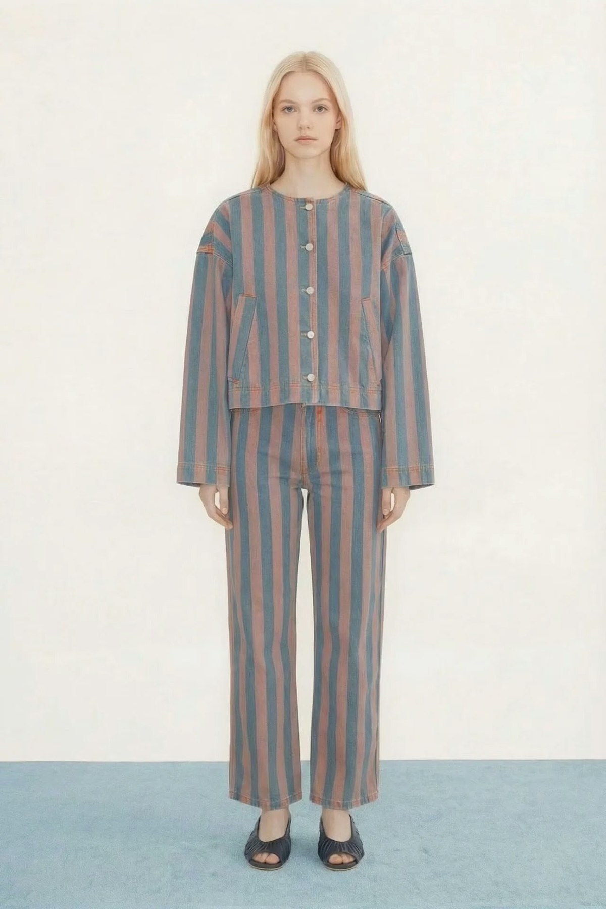 TINY BIG SISTER Maru Wide Stripes Denim Pants - Red/Blue - Image 5 of 8