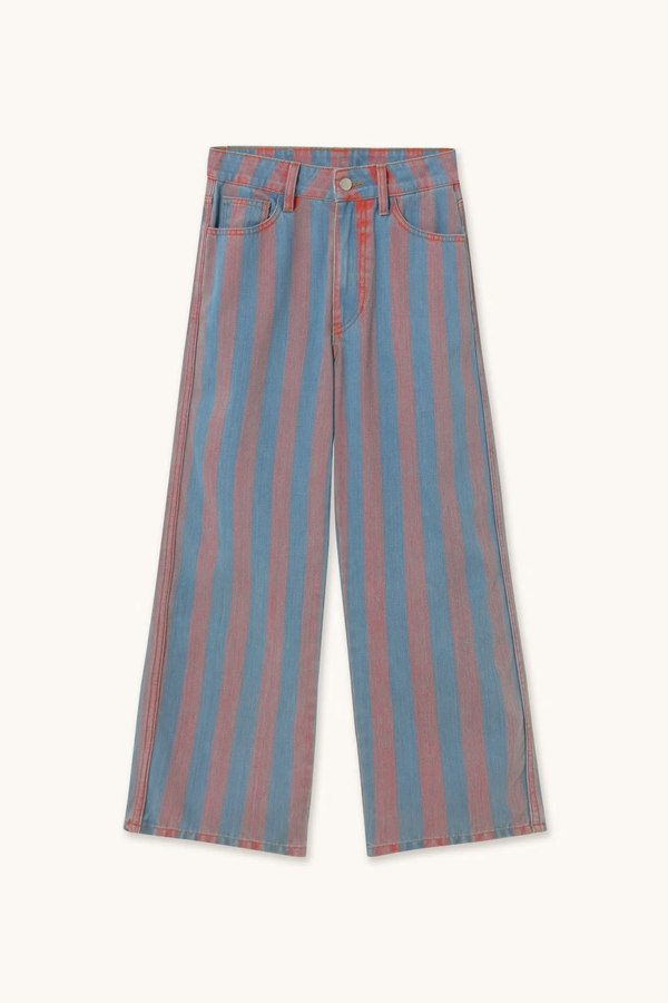 TINY BIG SISTER Maru Wide Stripes Denim Pants - Red/Blue