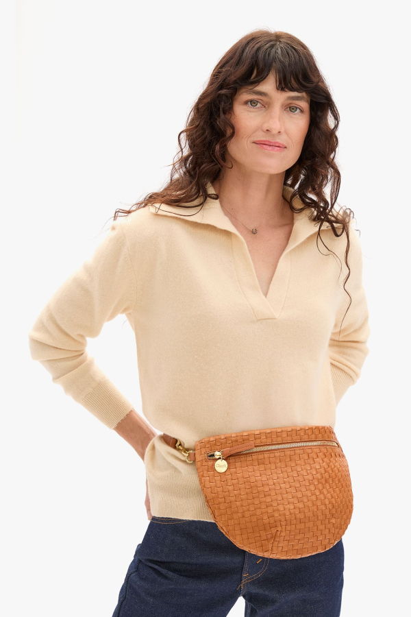 Clare V. Grande Fanny Natural Woven Checker Bag