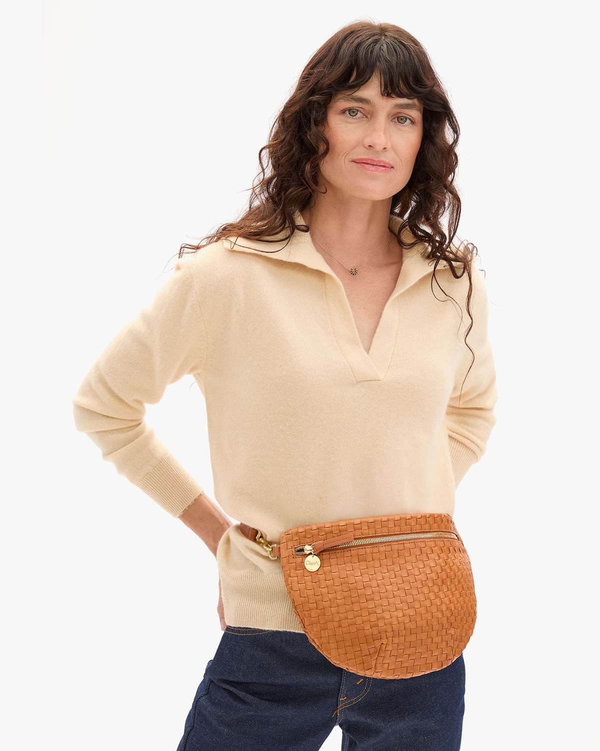 Clare V. Grande Fanny Natural Woven Checker Bag - Image 2 of 5