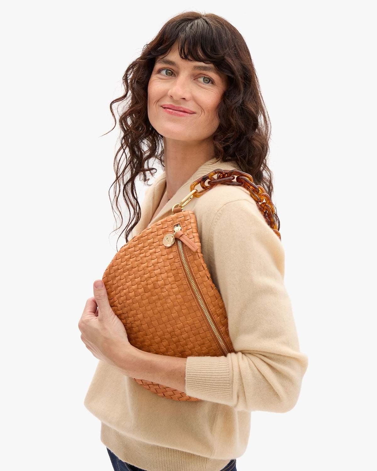 Clare V. Grande Fanny Natural Woven Checker Bag - Image 3 of 5