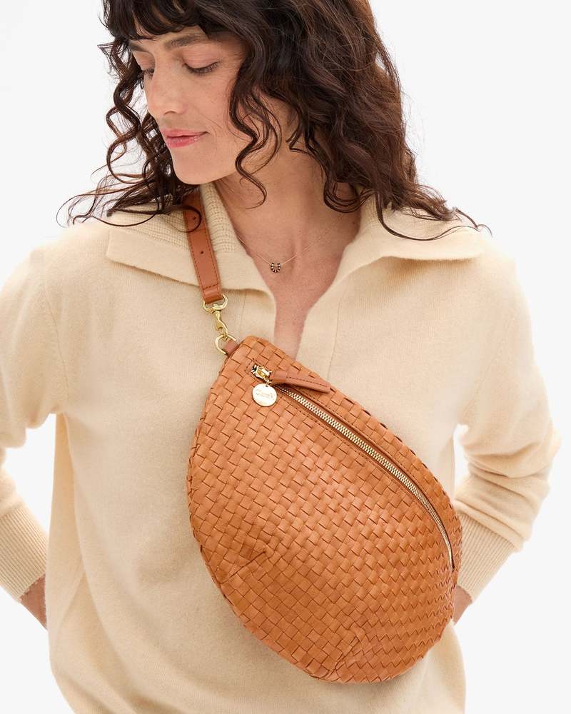 Clare V. Grande Fanny Natural Woven Checker Bag