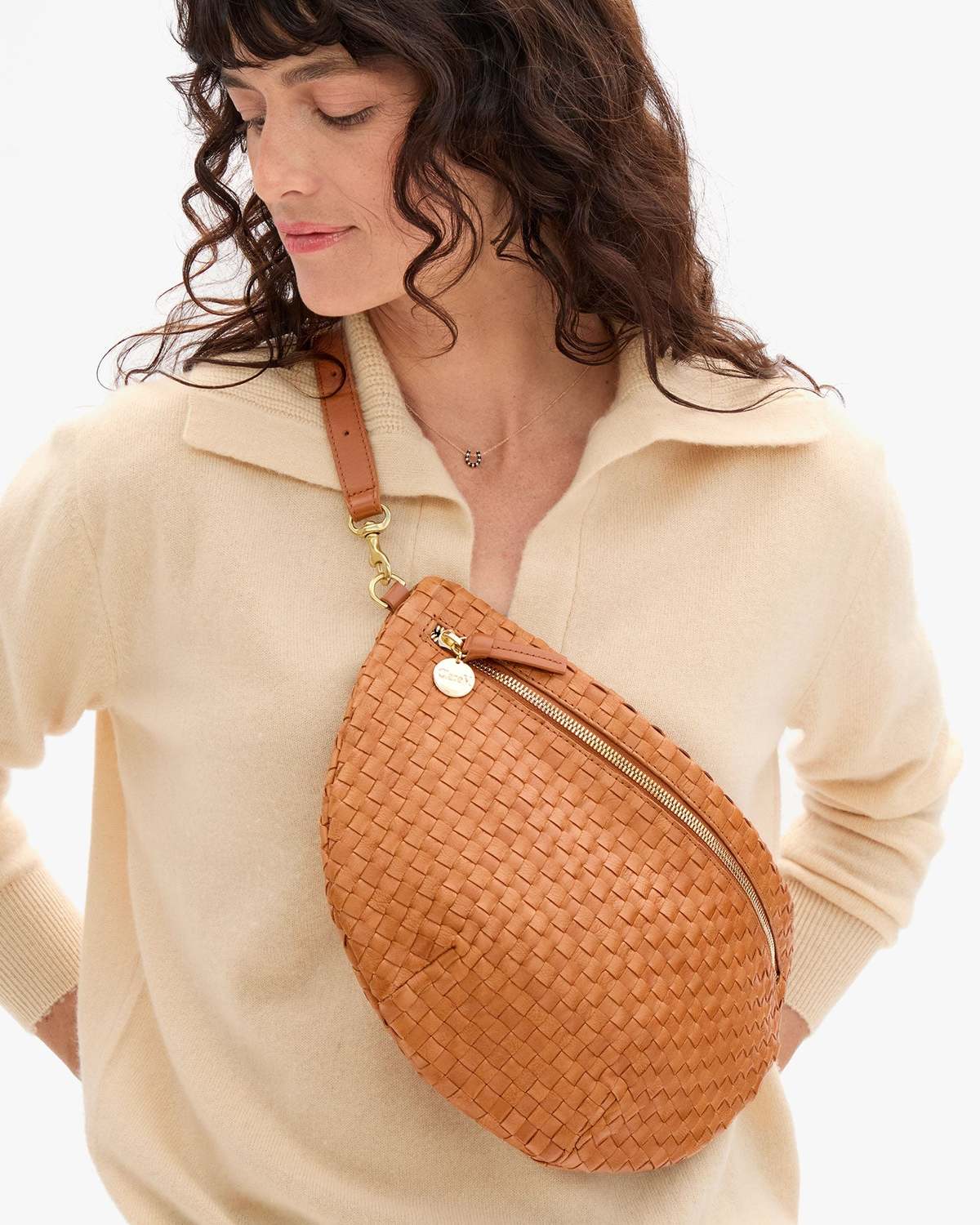 Clare V. Grande Fanny Natural Woven Checker Bag - Image 4 of 5