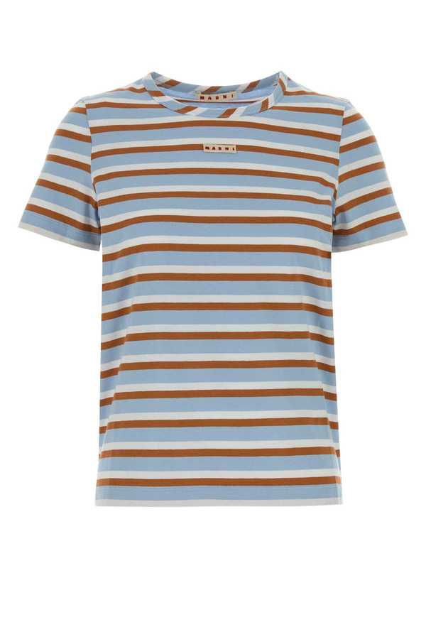 Marni Embroidered Jersey T-Shirt - Light Blue