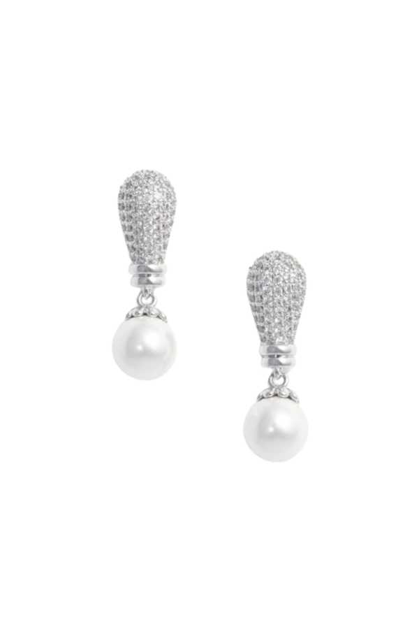 Self-Portrait Crystal Pearl Drop Earrings - Silver