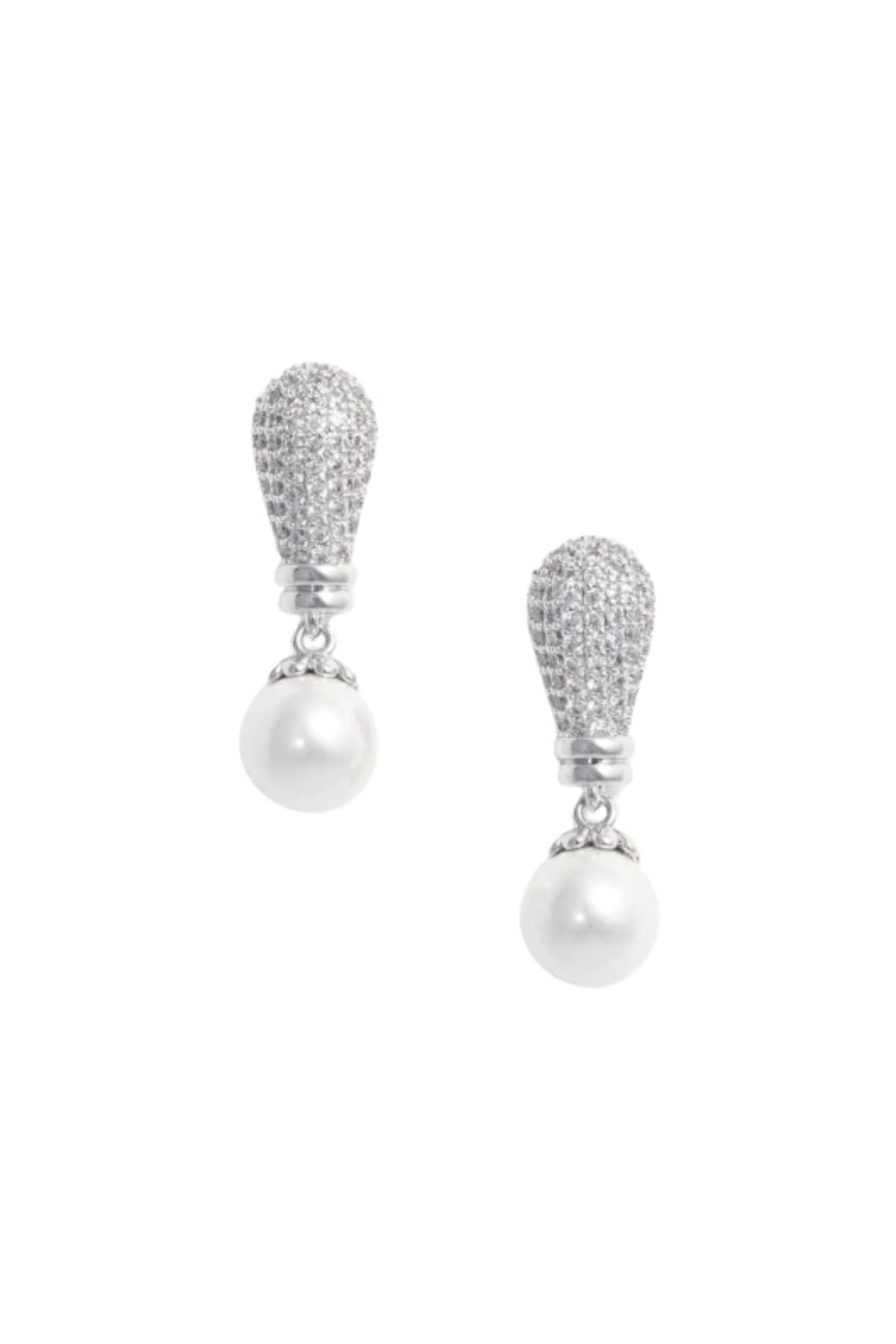 Self-Portrait Crystal Pearl Drop Earrings - Silver - Image 1 of 2