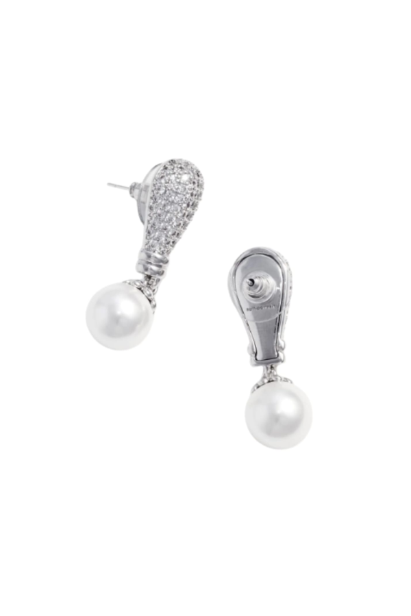 Self-Portrait Crystal Pearl Drop Earrings - Silver